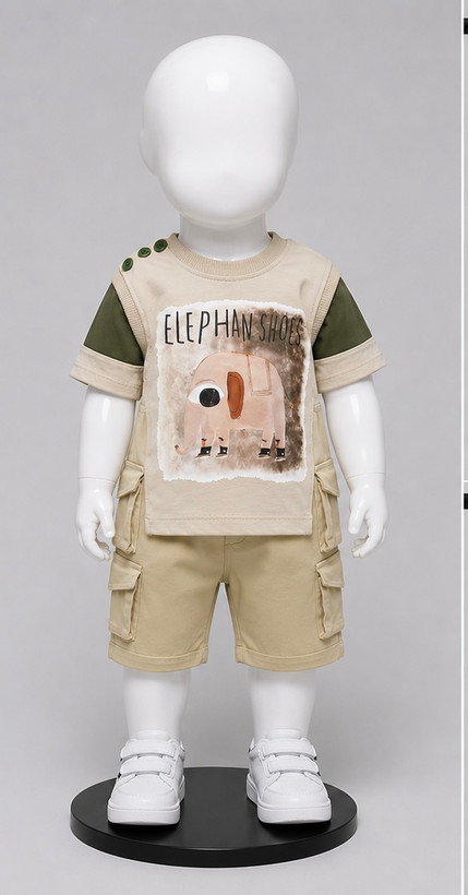 ست تیشرت و شلوارک پسرانه فیل برند رنگارنگ مناسب۶ماه تایکسال کد۱۰۷۶